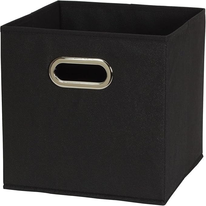 Household Essentials Foldable Fabric Storage Bins 6 Piece Set, Strong Poly-Woven Fabric, Sturdy Chipboard Sides, Grommet Front Handle, Stackable, Classic Design, Black