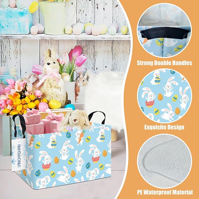 Rectangular Collapsible Rabbit Storage Basket Nursery Toy Organizer | Storage Bin Foldable Canvas with Handles for Organizing Home Kitchen Children Toys Office Closet Shelf Baskets