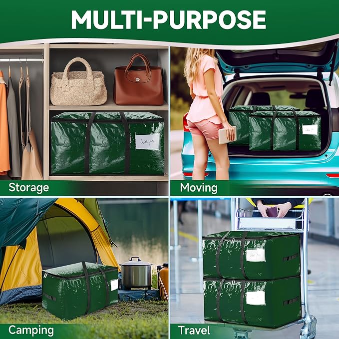 CONGREGATE 8-Pack Heavy Duty Dark Green Moving Bags with Zippers and Handles, Heavy Duty Storage Handbags for Space Saving, Made of PE, 97 Liters/25.6 Gallons (28.7 inches x 13.7 inches x 15 inches)