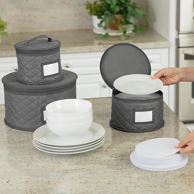 2 Pack China Storage Container for Big Dinner Plate - 14" W x 7" H - Includes 24 Felt Dividers. Stackable with Padded Interior - Great for Big Plates and Charger Plates