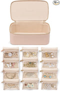 VLANDO Jewelry Box with 12 Velvet Jewelry Bags Travel Jewelry Case for Girls Jewelry Organizers Necklace Rings Earrings Storage Bags Mother Gifts Bridal Shower Gifts- Khaki