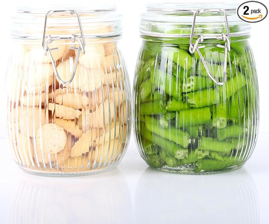 24 OZ Glass Jars With Clamp Lids Airtight Wide Mouth Storage Jars Sealed Canisters Food Containers For Kitchen Pantry Fruit Refrigerator Sugar Nuts Preserves Tea Coffee Beans 2 Set