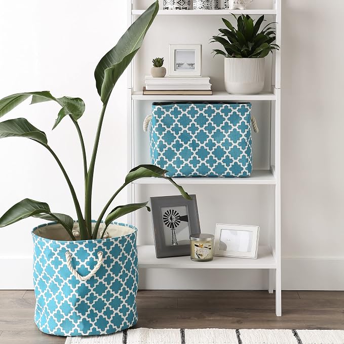DII Polyester Container with Handles, Lattice Storage Bin, Medium, Storm Blue