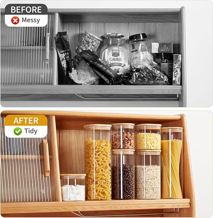Glass Food Storage Jars with Lids[Set of 5], Perfect for Pasta, Cookies, Nuts, Coffee, Cereal, Flour, Organize Your Kitchen and Pantry with these BPA-Free Glass Jars with Canisters