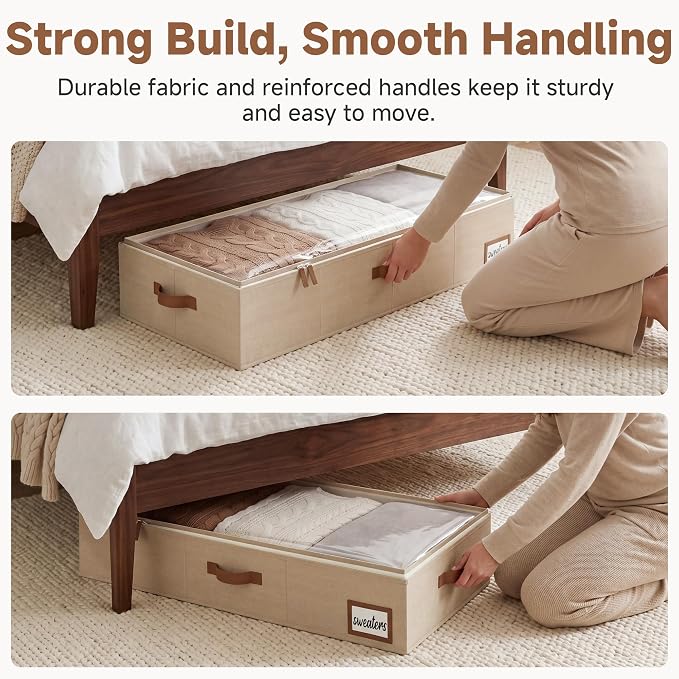 StorageWorks Large Under Bed Storage Containers with Handles and Label Holder, 2 Pack Ultra-thick Fabric Underbed Bins, Closet Organizer for Clothes, Blankets, Sweater