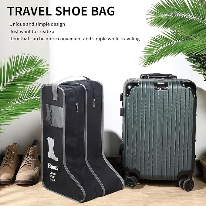 2 Pack Portable Boots Storage Bag, Tall/Short Boot Carry Bag Boots Organizer, Shoe Bags for Storage and Travel Dust Proof Travel Shoe Bags for Packing (Black)