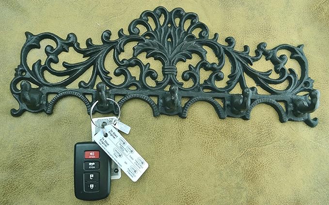 Lulu Decor, Cast Iron Fleur De Lis Curly Key Hook (Green)