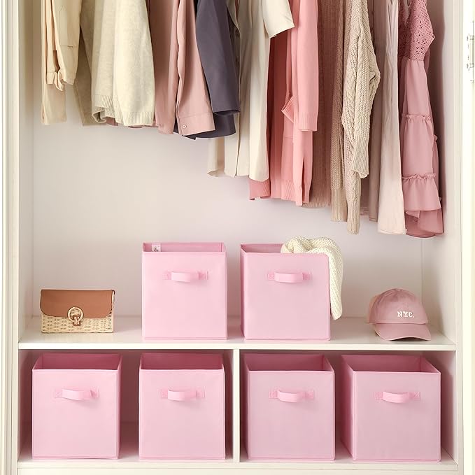 GRANNY SAYS Cube Storage Bins, 11 Inch 6 Pack Storage Cube Organizer, Foldable Fabric Storage Boxes with Handle, Decorative Clothing Storage Baskets for Shelves, Closet, Pink