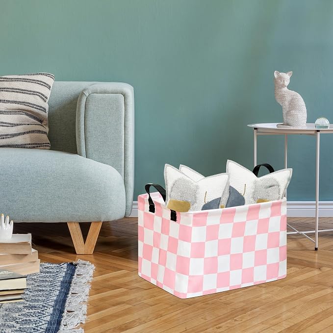 Kids Storage Basket Gift Basket for Girls Toy Organizer Nursery Bedroom Decor Waterproof Lined with Handles Pink Laundry Hamper