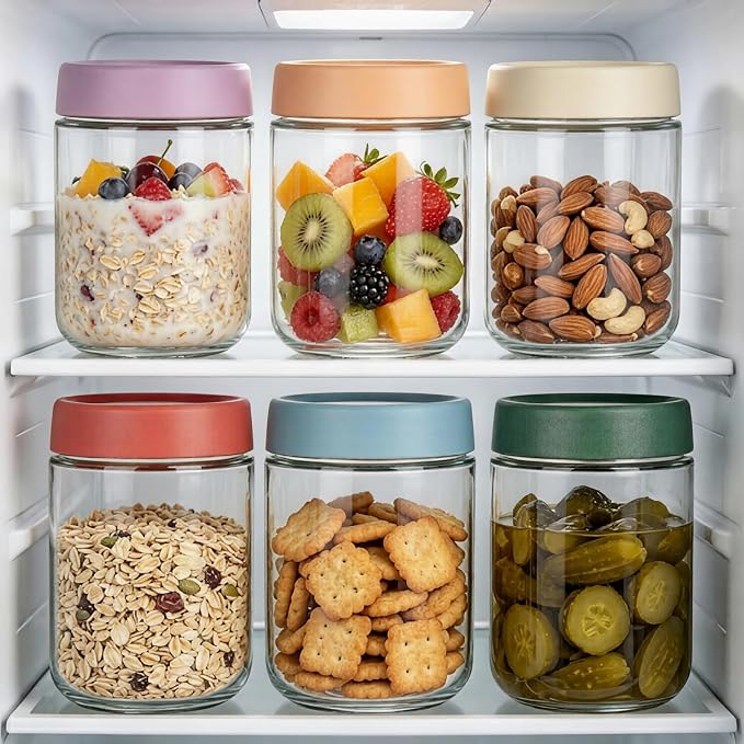 Artcochan Overnight Oats Containers with Lids 16 oz Glass Jars Glass Mason Jars with Airtight Lids, Perfect for Oats, Yogurt, Chia Pudding (12)