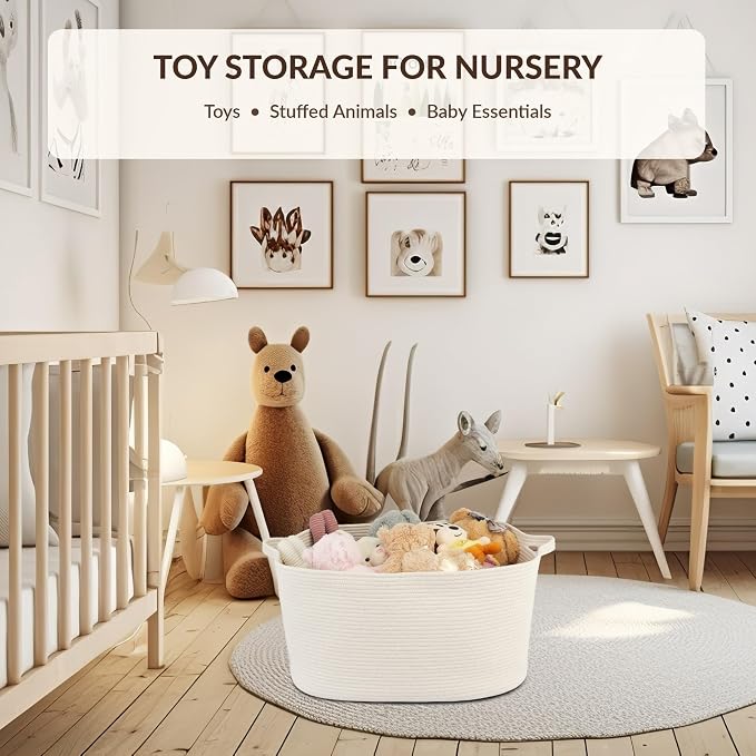 XUANGUO Large Rectangle Blankets Basket Living Room 22"x17"x12" Woven Cotton Rope Storage Baskets for Nursery Toy Baskets for Kids and Dogs Laundry Basket Bin for Clothes Towels white