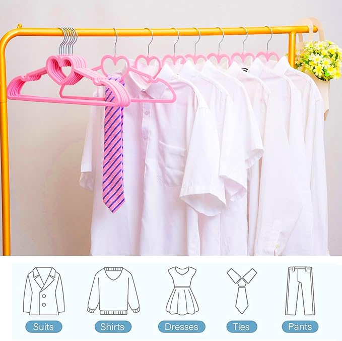 Velvet Hangers 20 Pack, 16" Non Slip Adult Hangers, Slim Clothes Hanger with 360 Degree Swivel Hook - Durable & Cute for Coats, Shirts, Dress (Pink) | 360° Swivel Hooks, Cascade Design, Space Saving, Slim