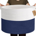 MEGASKET 115L Super Large Blanket Basket, Cotton Rope Woven Bin for Toy, Clothes, Laundry, Shoes, Toy Box for Living Room, Oversized Organizer, XXXL Jumbo Basket for Blankets, 23.6"x15.7", Navy Blue