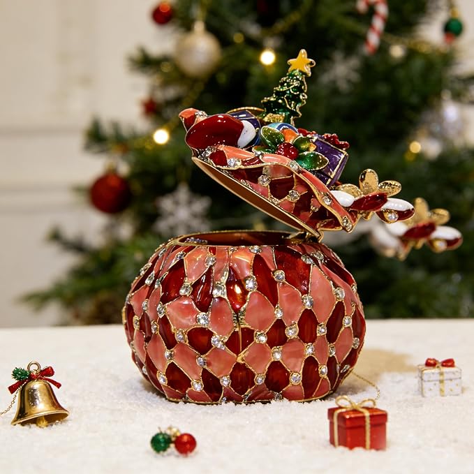 Christmas Ornament Trinket Box Jewelry Box Hand Painted Decorative Box with Hinged Lid Ring Earring Holder Holiday Figurine Collectible