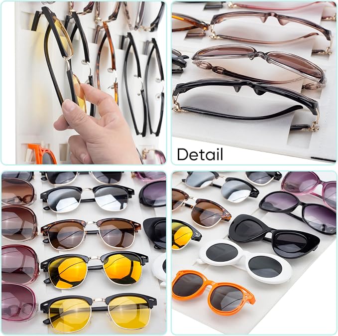 PACMAXI Sunglasses Storage Organizer, Wall Pocket Mounted by Sunglasses, Hanging Eyeglasses Storage Holder, Eyewear Display. (Ivory white, 15 Slot)