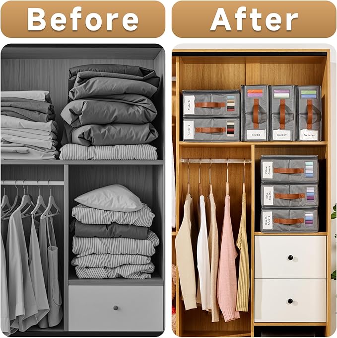 6pack Bed Sheet Organizer, Foldable Linen Closet Organizers and Storage with Sealed Design, Queen & King Size Sheet Storage with Window, Closet Organizer for Bedsheets/Blankets/Clothes, Grey