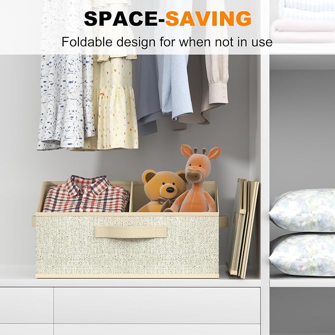 Trapezoid Storage Bins 6 Pack, Closet Organizer Baskets with Divider & Handles,Fabric Shelf Organizers, Collapsible Storage Cubes for Clothes, Towels, Toys - Beige