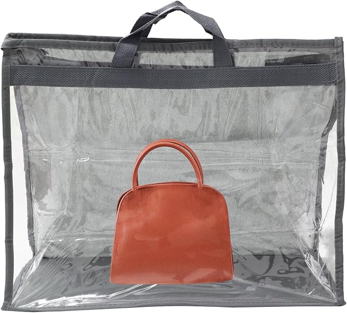 PATIKIL Handbag Dust Bags, 2 Pack Clear Purse Storage Organizer XL Size PVC Dustproof Handbag Cover Transparent Purse Protector, Gray