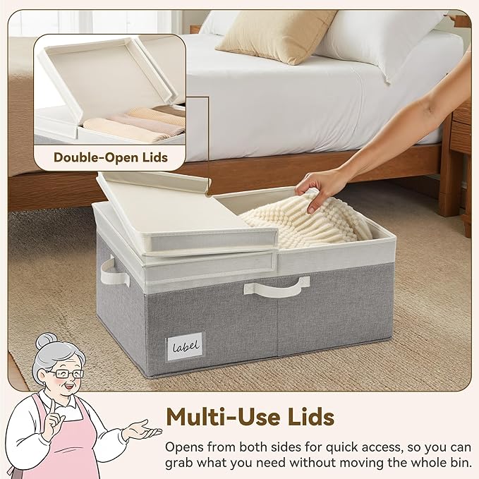 GRANNY SAYS Large Storage Bins with Lids, Fabric Closet Storage Bins for Clothes and Blankets, Decorative Storage Basket with Double-Open Lid, 63L, White&Gray, 1-Pack