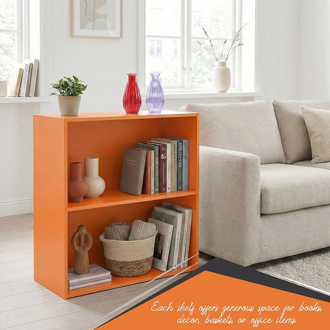 KB Designs - Tony 2-Tier Modern Bookcase with Open Storage Shelves for Kids’ Rooms, Playrooms, or Home Offices – Compact Colorful Bookshelf Organizer