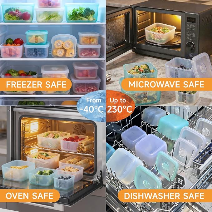 OTB Set of 2 Reusable Silicone Containers Clear, Nesting Leak-free Silicone Food Storage Boxes, BPA Free, Airtight, Dishwasher and Freezer Safe