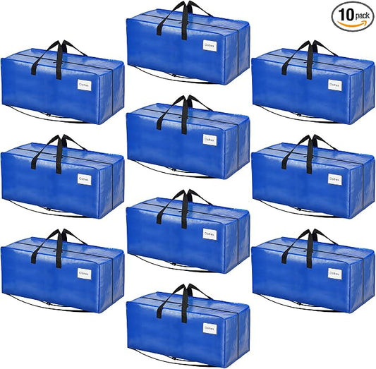 BAGAIL Heavy Duty Moving Bags with Strong Handle, Extra Large Moving Boxes, Storage Tote for Clothes, College Moving Supplies(Blue, Backpack, 10 Pack)