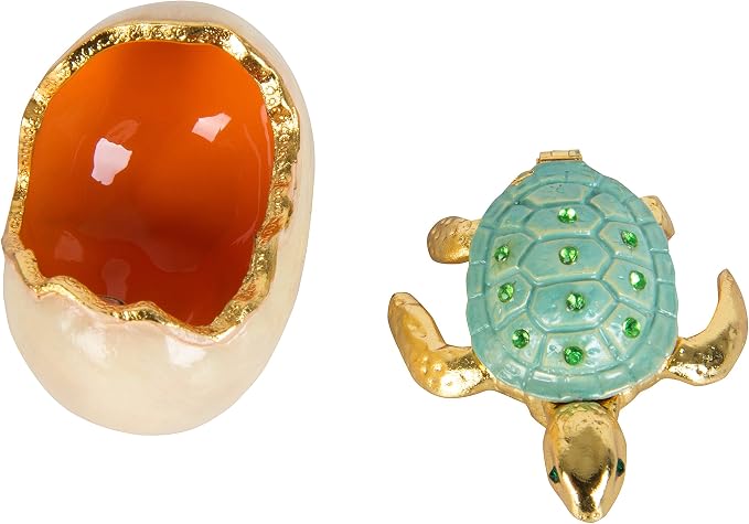 QIFU Hand Painted Sea Turtle Tortoise Decorative Hinged Enamel Trinket Box Unique Gift for Home Decor