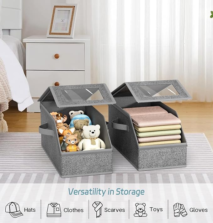 AOODA 2 PCS Stackable Hat Storage for Baseball Caps, Holds up to 24 Caps Cap Organizer for Closet, Sturdy Hat Boxes for Men with Cardboard, Slate Grey
