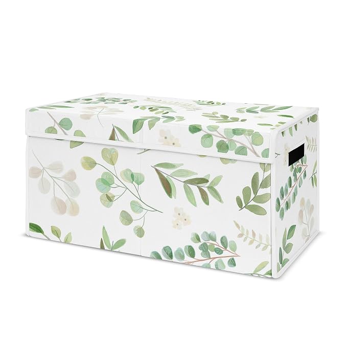 Sweet Jojo Designs Floral Leaf Girl Small Fabric Toy Bin Storage Box Chest for Baby Nursery or Kids Room - Green and White Boho Watercolor Botanical Woodland Tropical Garden