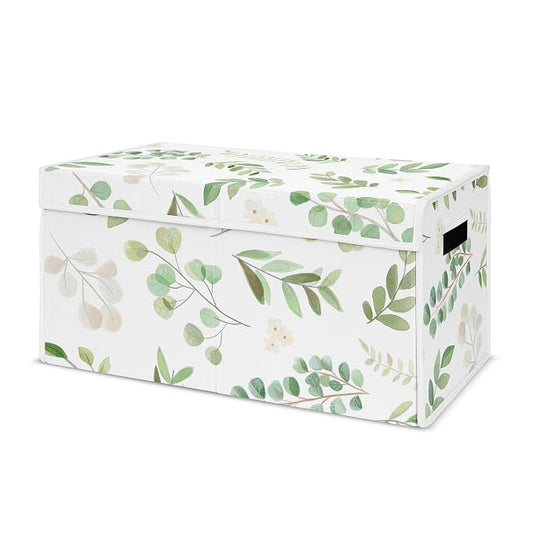Sweet Jojo Designs Floral Leaf Girl Small Fabric Toy Bin Storage Box Chest for Baby Nursery or Kids Room - Green and White Boho Watercolor Botanical Woodland Tropical Garden