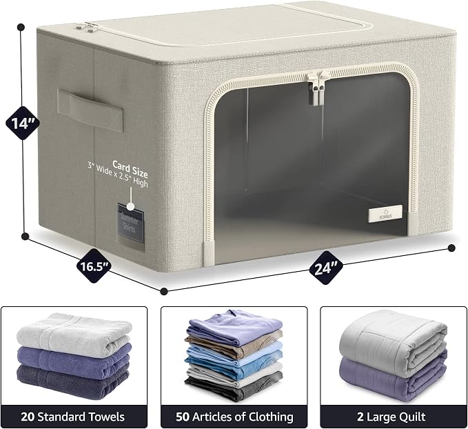Sorbus Jumbo Storage Bins with Metal Frame - Oxford Fabric Storage Containers with Large Clear Window & Carry Handles - Stackable & Foldable Clothes Organizer Bags for Bedding Linen, Clothing & More
