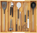 Lifewit Utensil Organizer for Kitchen Drawer, Expandable Cooking Utensil Tray, Cutlery Silverware Flatware Holder, Wood Adjustable Spatula Tools Storage Divider, 12.6-22.8x14/ 32-58x35.6cm, Natural