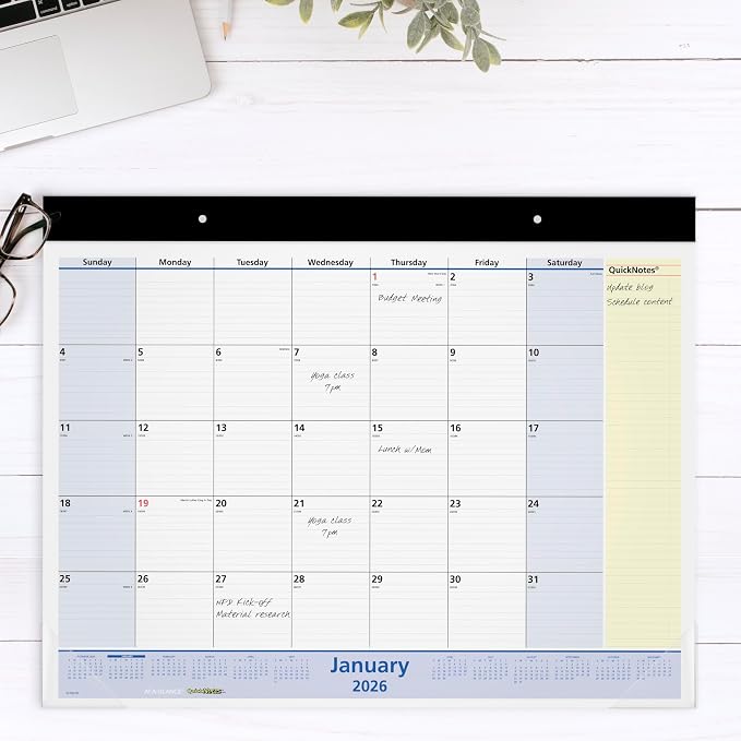 AT-A-GLANCE 2026 Desk Calendar, Monthly, Desk Pad, 22" x 17", Standard, QuickNotes (SK7000026)