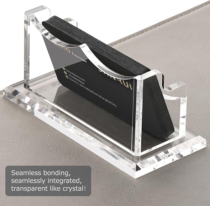 SANRUI 2 Pack Acrylic Business Card Holder for Desk, Clear Horizontal Name Card Stand for Women and Men, Desktop Organizer Display for Office Home Exhibition -120 Card Capacity