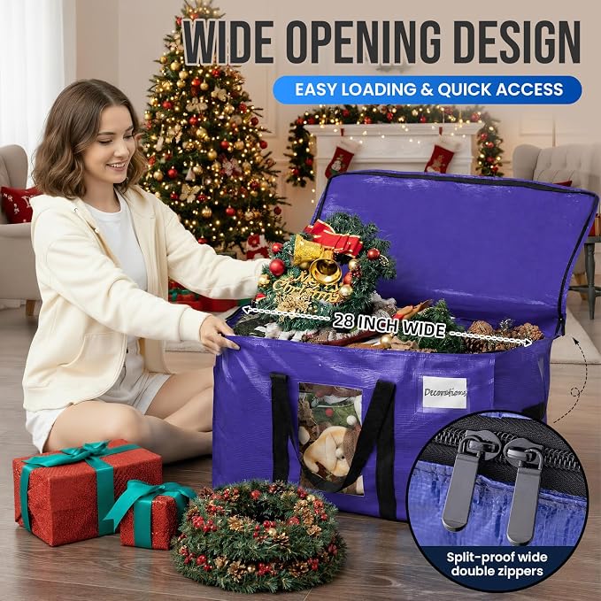 TAILI 4 Pack Dark Blue Extra Large Moving Bags, Heavy Duty Totes with Visible Window, Wrap Around Handles, Great for Storage