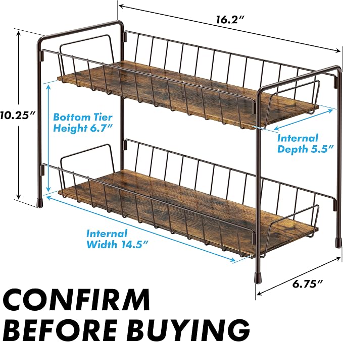 Simple Houseware 2-Tier Countertop Spice Rack Organizer, Bronze | for Kitchen, Pantry Storage Shelf