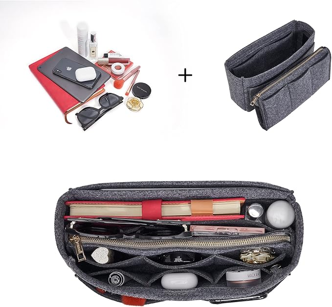 Vercord Felt Organizer Insert For Purse Handbag Tote Bag In Bag Inside Shaper Divider Neo Dark Grey Slender Medium