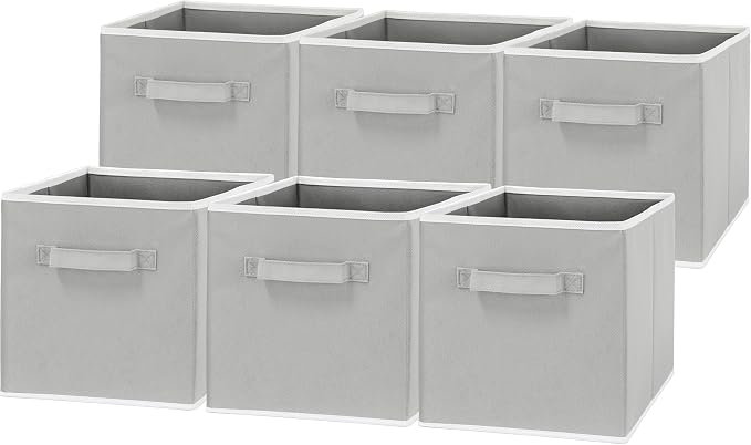 Simple Houseware Foldable Cube Storage Bins, 11-Inch Gray, 6-Pack Fabric Cubes Organizer for Closet or Shelves
