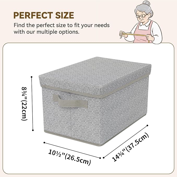 GRANNY SAYS Storage Bins with Lids, Keepsake Memory Box, Storage Basket with Lid, Closet Storage Organizer Bins, Decorative Storage Boxes, Gray, 3-Pack