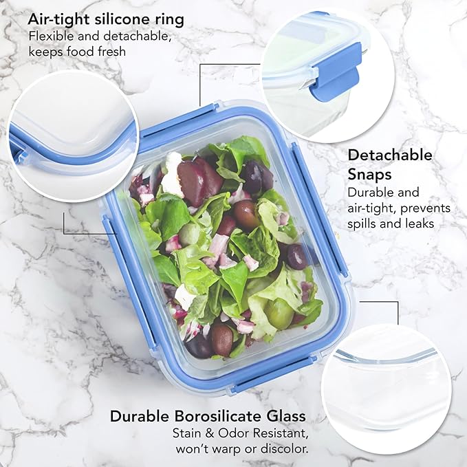 ECOBERI Glass Meal Prep Containers with Silicone Sleeves, 3 Piece 4.5 Cup Set, Borosilicate Glass Food Storage with Leak-Resistant Lids, Oven, Microwave, Freezer and Dishwasher Safe