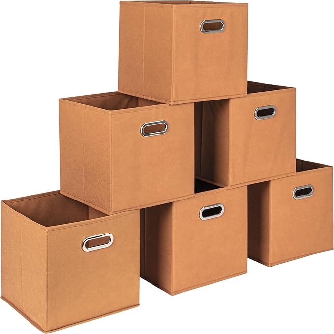 Household Essentials Fabric Storage Bins 6 Piece Set, Terracotta Color