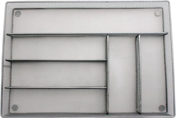 Mesh Large Cutlery Tray with Foam Feet - 6 Compartments - Kitchen Organization/Silverware Storage Utensil Flatware Tray