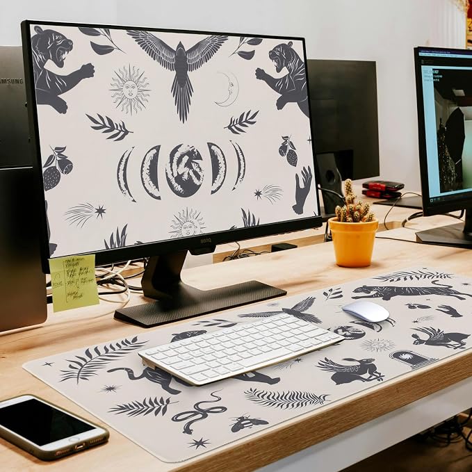 L-SPOUTTO Mystical Desk Mat for Keyboard and Mouse,XXL Gaming Mouse Pad | Boho 35.4x15.7in Non-Slip Rubber Base Keyboard Pad Large Desktop Mat for Laptop Computer Work Home Office