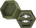 DesignSter Hexagon Velvet Ring Box - Premium Gorgeous Vintage Double Ring Display Holder with Detachable Lid for Proposal, Engagement, Wedding, Ceremony(Olive green)