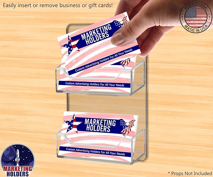 Business Card Holder Wall Mount 2 Slot Clear Acrylic Multi Pocket with Hardware Gift Card or Appointment Cards Display Rack Holds 3.5" x 2" Cards by Marketing Holders
