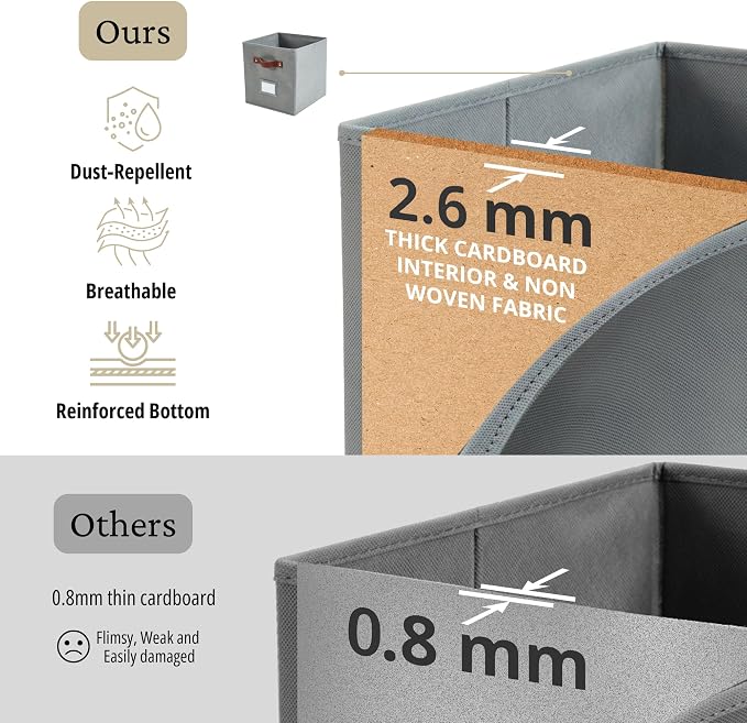 DECOMOMO Storage Bins, Storage Baskets for Shelves | 13" x 15" x 13" Storage Cube Bins with Labels for Organizing Shelves (Kallax, 4pcs, Grey)