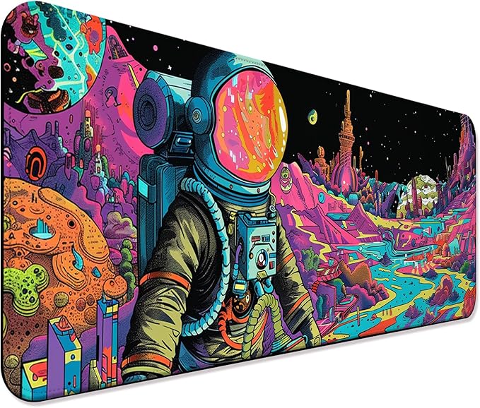 Fantasy Planet Space Gaming Desk Mat, Computer Keyboard Large Extended Astronaut Mouse Pad for Office and Home, 31.5×11.8 Inches, XL