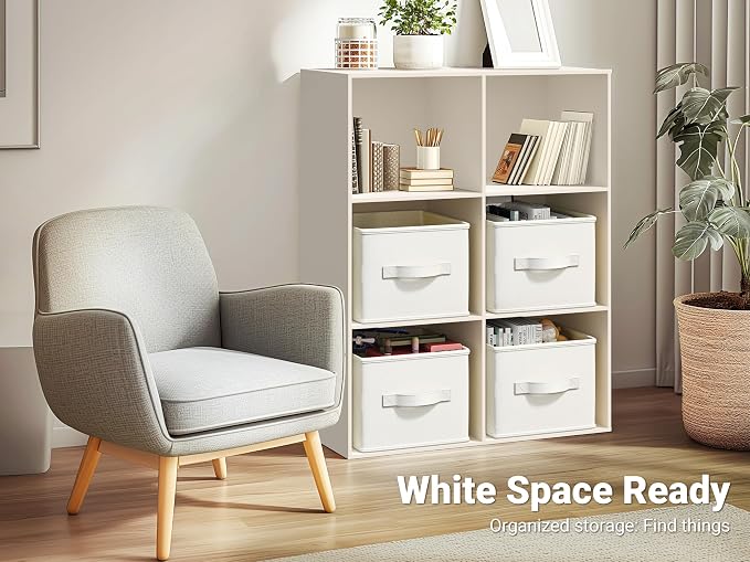 LayerSpace Fabric Storage Bins | Closet Bin Shelf Organizer Shelf Basket | Collapsible Linen Closet Organizer Storage Cube | 14¾"L x 10¼"W x 8¼"H | Storage for Clothes | White & Ivory 3 Pack
