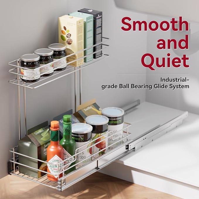 Under Sink Organizer 9" W X17 D, Pull Out Cabinet Organizer 2 Tier, Under Sink Slide Out Chrome Plated, Under Kitchen Bathroom Sink Organizer, Pantry Cabinet Closet Organization Rack, 2 Pack