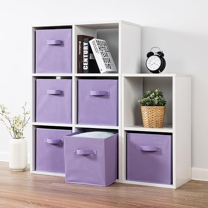 Stero Fabric Storage Bins 6 Pack Fun Colored Durable Storage Cubes with Fabric Handles Foldable Cube Baskets for Home, Kids Room, Closet and Toys Organization Purple
